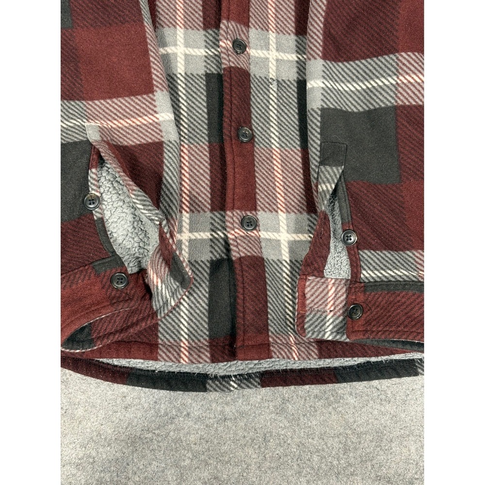 Freedom Foundry Mens Fleece Lined Flannel‎ Shirt Jacket Burgundy Plaid Large L - Picture 3 of 7